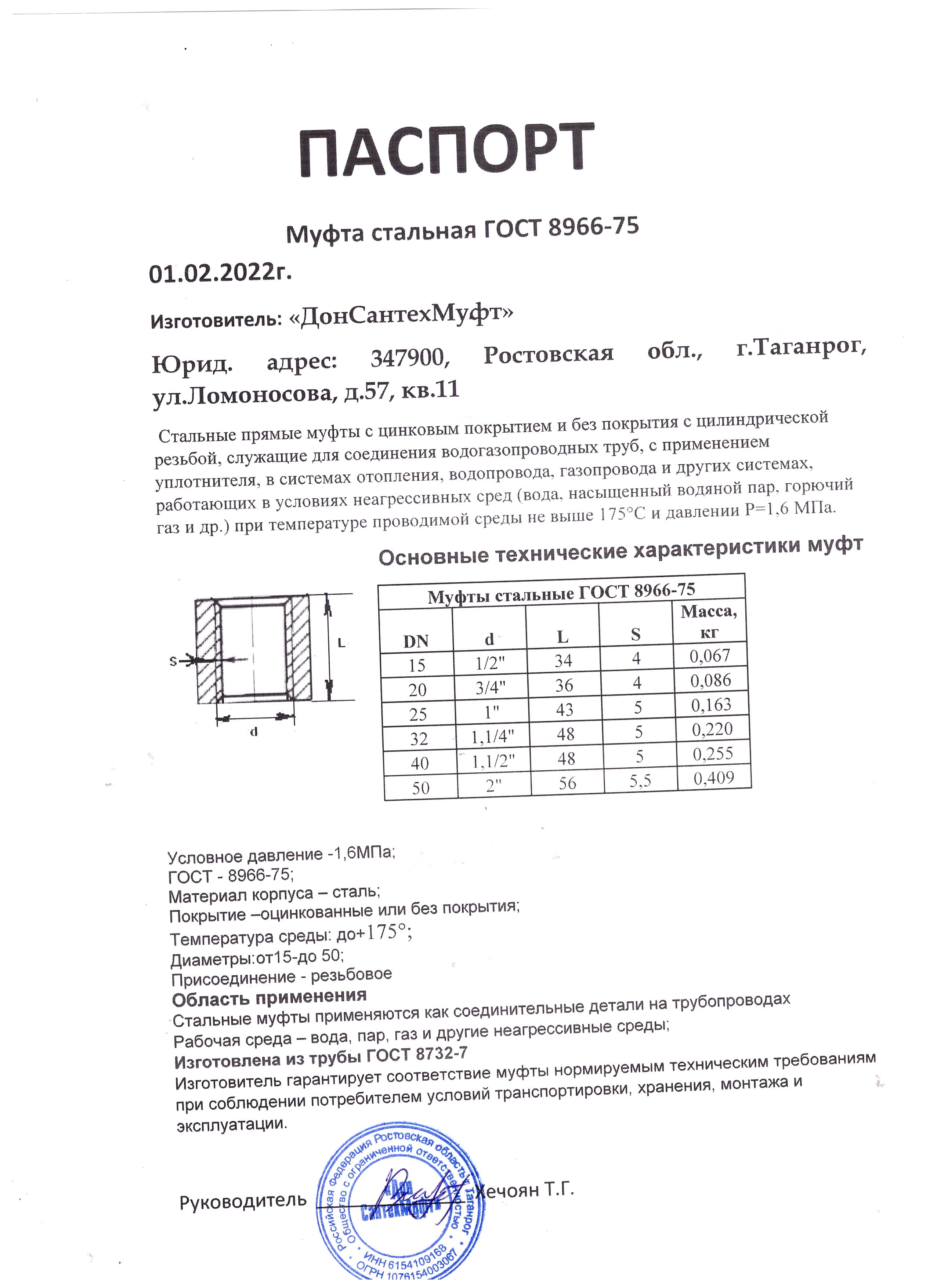 Муфта сталь ВР/ВР Ду 32 (1 1/4")